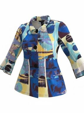Ali Miles Blue & Yellow Abstract Print Blazer